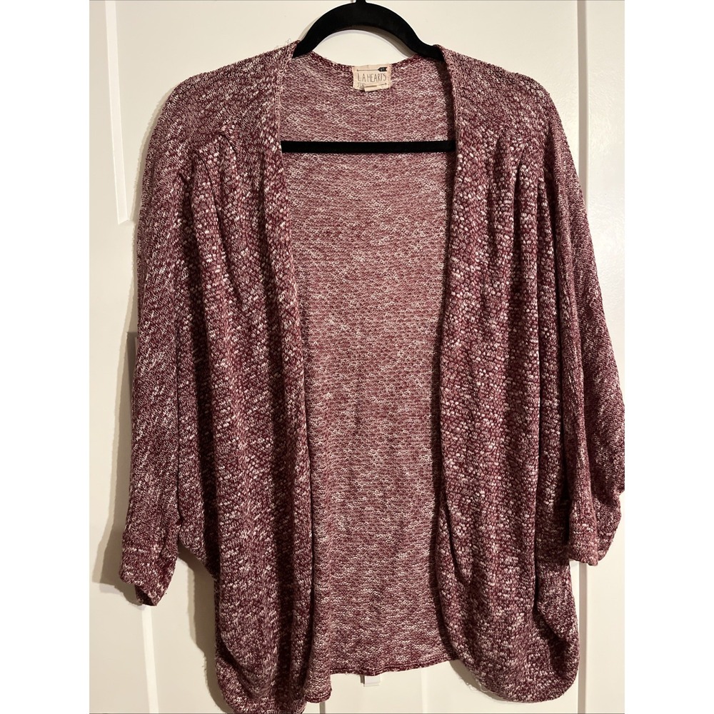 LA Hearts Pac Sun Marled Knit Open Cocoon Cardigan Sweater Wine & White One Size